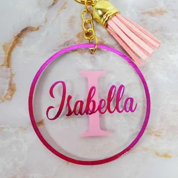 Handmade Custom Keychain with Name and Glitter Vinyl - Picture 4 of 5